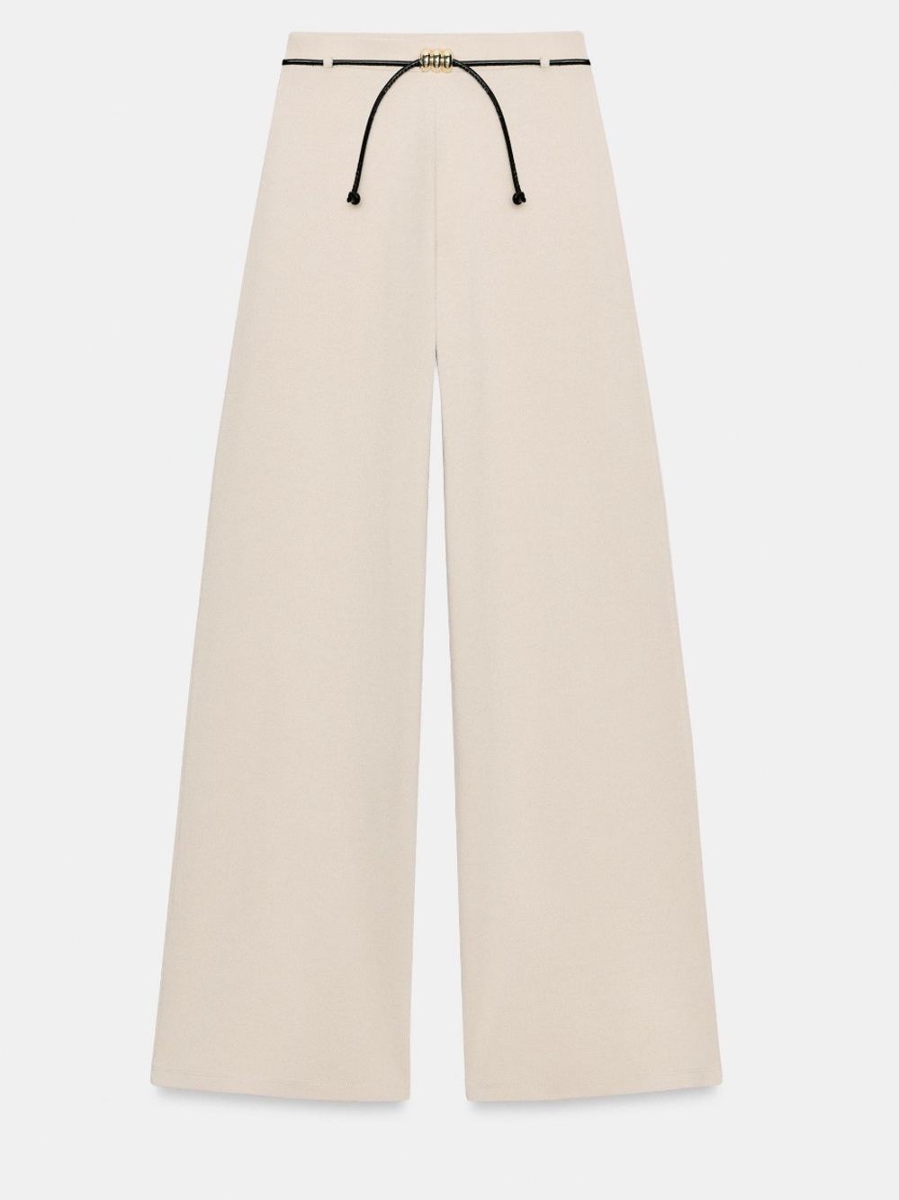 Zara Cream Wide-Leg Knit Pants with Black Drawstring